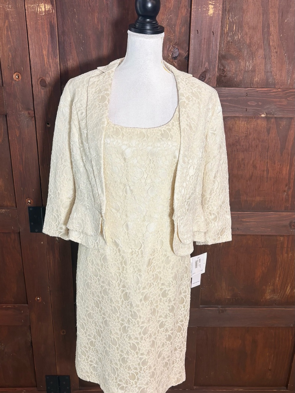 Nipon Boutique Cream Lace Dress with Jacket Set